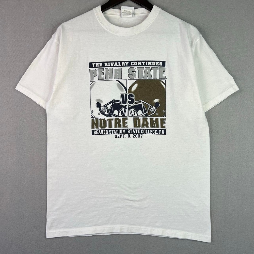 Penn State vs Notre Dame 2007 The Rivalry Continues White Champion Tee Shirt L